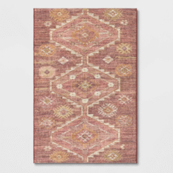 4'x6' Washable Southbury Printed Diamond Persian Style Rug Rust - Threshold™: Geometric Low Pile Skid-Resistant Rug