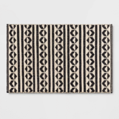 2'6"x4' Geometric Woven Accent Rug Black - Threshold™: Handmade Cotton Wool Jute Flat Pile Indoor Rug