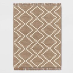 5'x7' Check Diamonds Outdoor Rug Tan - Threshold: Woven Area Rug for Patio, Deck, Machine Made