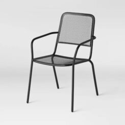 Metal Mesh Outdoor Patio Dining Chair Stacking Chair Black - Room Essentials