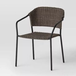 Stack Steel & Wicker metal Outdoor Patio Chairs, Arm Chairs Black - Room Essentials