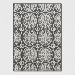 4'X5'6" Washable Medallion Tufted And Hooked Accent Rug Gray - Threshold™: Skid-Resistant, Low Pile