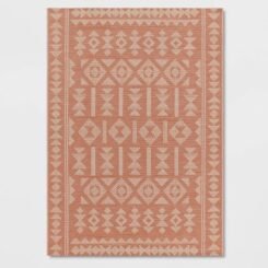 5'x7' Geo Tapestry Rectangular Woven Outdoor Area Rug Coral Orange - Threshold: Patio, Latex Backed, Machine Made
