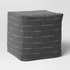 18"x18" Outdoor Patio Pouf Charcoal Dash - Threshold