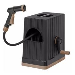 IRIS USA 98 ft. All-in-One Retractable Hose Reel with Garden Hose, Nozzle, and Hose Connector, 5 Spray Pattern Hose Nozzle, Easy Portable, Black
