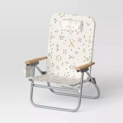 Recycled Fabric Aluminum High Sitting Outdoor Portable Beach Chair with Pillow White - Threshold