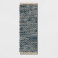 2'4"x7' Handloom Diamond Runner Rug Blue - Threshold™: Indoor Low Pile, Cotton & Jute, Entryway or Kitchen Use