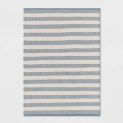 5'x7' Rectangular Hand Made Woven Outdoor Rug Striped Ivory/Blue - Threshold™ designed with Studio McGee