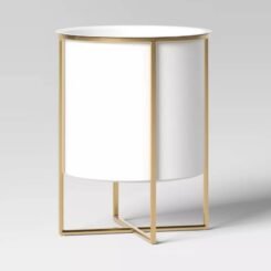 2pc Iron Indoor Outdoor Planter Pot with Stand White/Brass 13.2"x13.2"x16" - Threshold™