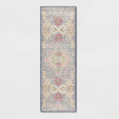 2'4"x7' Washable Zebrina Medallion Persian Style Printed Runner Rug Light Yellow/Blue - Threshold™