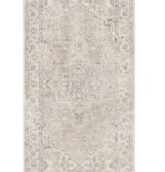 Nourison Astra Machine Washable Vintage Medallion Indoor Bathroom, Kitchen Runner Rug Beige 2'2" x 10'