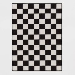 4'x5'5" Washable Small Checker Accent Rug Charcoal and Ivory - Room Essentials™: Checkered
