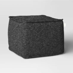 20"x15" Outdoor Patio Pouf Knit Olefin Black - Threshold