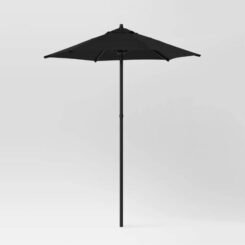 6' Round Outdoor Patio Market Umbrella Black with Black Pole - Room Essentials: With Carrying Bag, Push-Up Lift