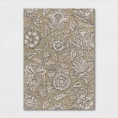 7'x10' Floral Tapestry Linen Rectangular Woven Outdoor Area Rug Beige - Threshold