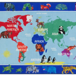 Eric Carle Elementary World Map Kids Machine Washable Area Rug Blue/Red, 35"x51"