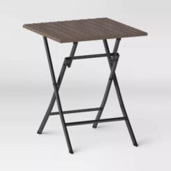 All-Weather Wicker Square Folding Outdoor Portable Side Table Light Brown - Room Essentials