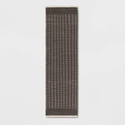 2'x7' Hand Woven Cotton/Wool Runner Black - Threshold™: Stripe Pattern, Indoor Flat Pile, Kitchen Runner Rug