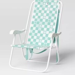 Recycled Fabric Backpack Outdoor Portable/Foldable Beach Chair Aqua Blue Icon Checkboard - Sun Squad