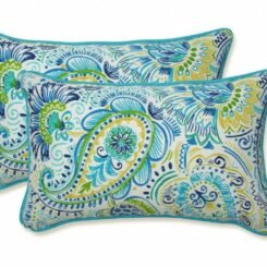 11.5"x18.5" Gilford 2pc Outdoor/Indoor Rectangular Throw Pillows Baltic Blue - Pillow Perfect: Weather-Resistant, Paisley Design