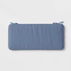 17"x37" Outdoor Bench Cushion Quilted Blue - Room Essentials: Water-Resistant, UV-Protected, Ties Included