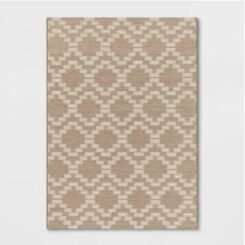 5'x7' Tapestry Outdoor Rug Tan/White - Threshold: Geometric, Woven, Patio, Machine Made